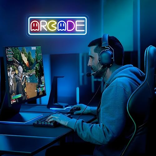 Miniatura 7 de Letrero de neón de arcade para decoración de sala de juegos con interruptor regulable, luz LED de neón para pared de dormitorio, decoración de sala