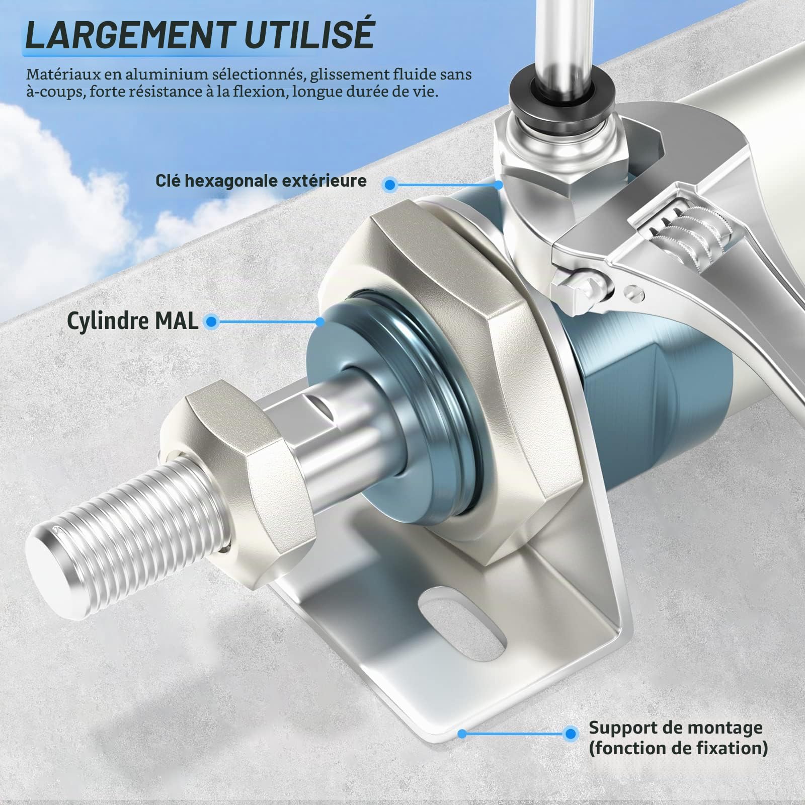 TAILONZ PNEUMATIC Vérin à air double action de 32mm d'alésage et 50mm de course avec connecteur en Y et 2 pièces de 8mm MAL32x50