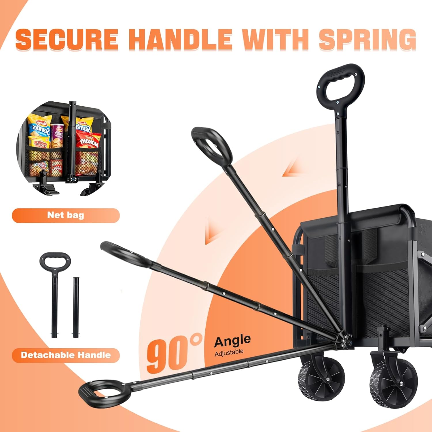 Collapsible Foldable Wagon Cart with Wheels - 110L Heavy Duty Utility Cart, Portable Lightweight Folding Wagon with All-Terrain Wheels & 2 Cup Holders for Beach Camping Shopping Grocery Garden