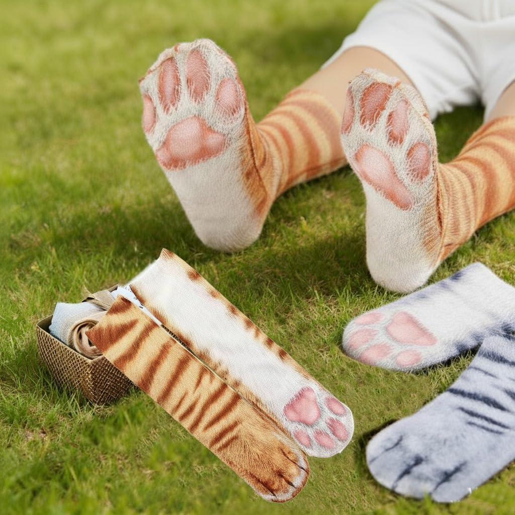 2 Pairs Funny Cat Paw Socks for Men Women, Realistic 3D Animal Foot Print Novelty Crazy Socks, White Elephant Gag Gifts, Secret Santa Christmas Stocking Stuffers image 2