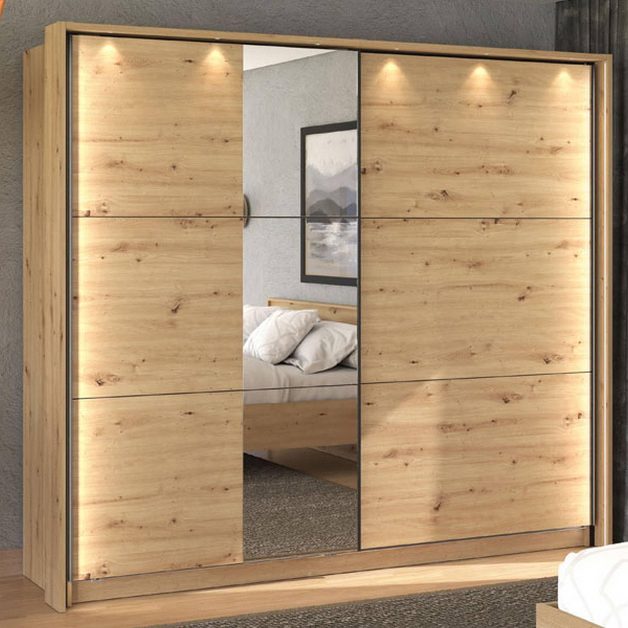 Dmora Guardaroba Grande Kashimi 237x210h cm Marrone Rovere Nodi Appendiabiti 8 Ripiani, Armadio Camera da Letto Apertura Scorrevole
