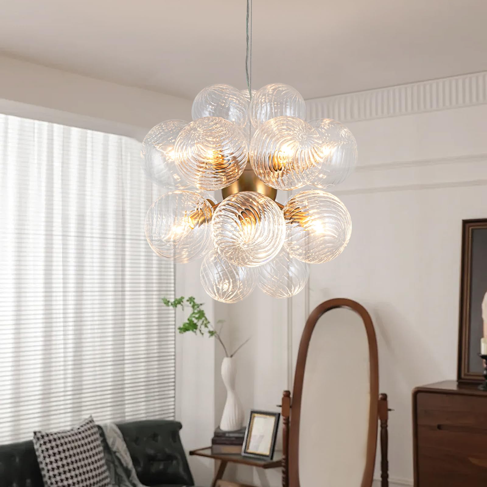 Y'INSP Bubble Chandelier for Dining Room, 12-Light Modern Gold