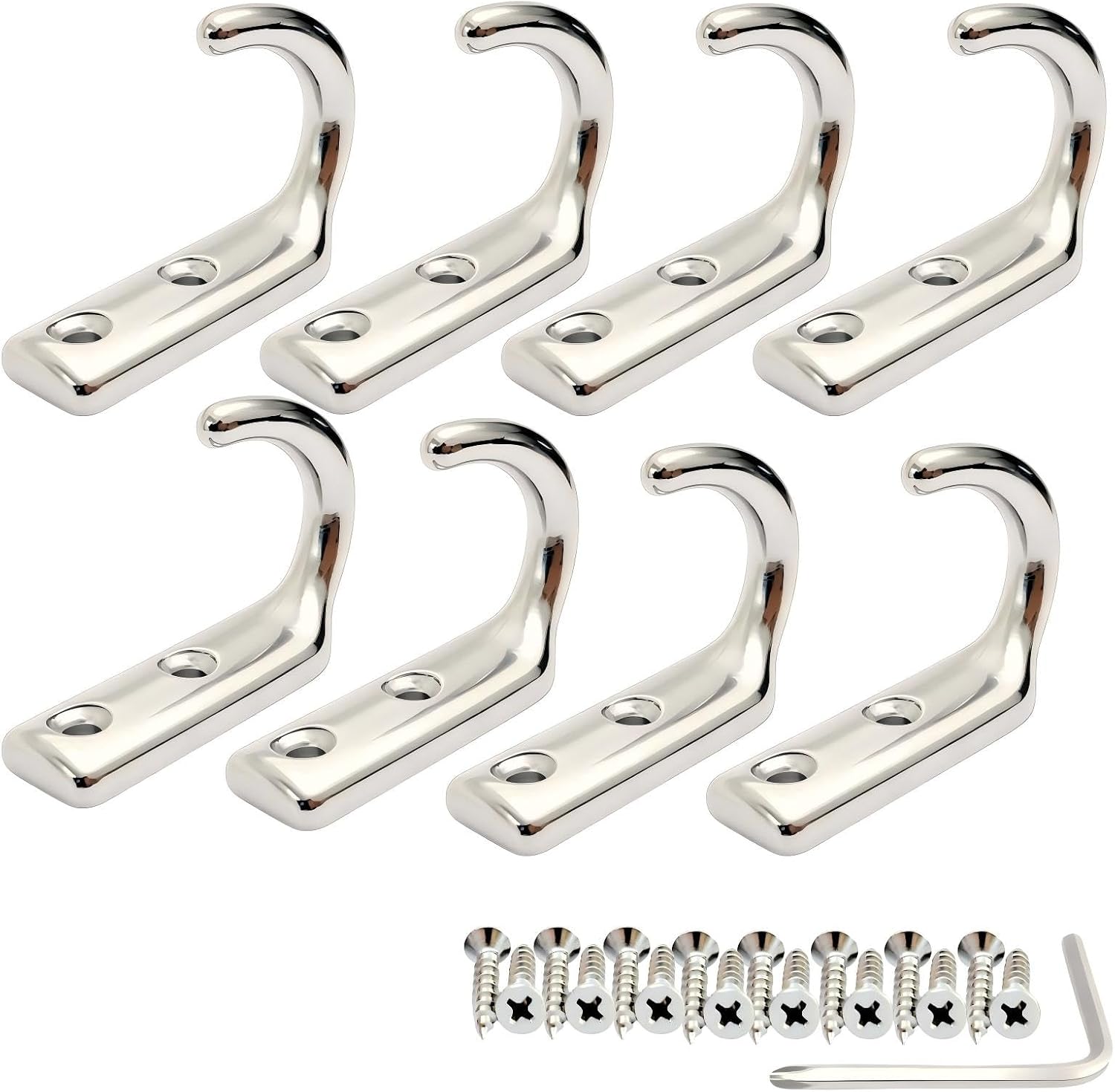 316 Steel Marine Grade Wall Mounted J-Type Utility Hooks 8 Pack