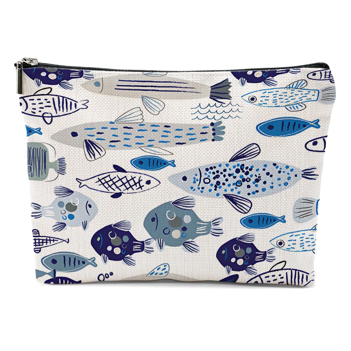 Watercolor Fish Makeup Bag, Sea Animals Cosmetic Bag Travel Pouch, Fishing Lovers Friendship Gifts for Women Girls Daughter Sisters Niece Mom Best