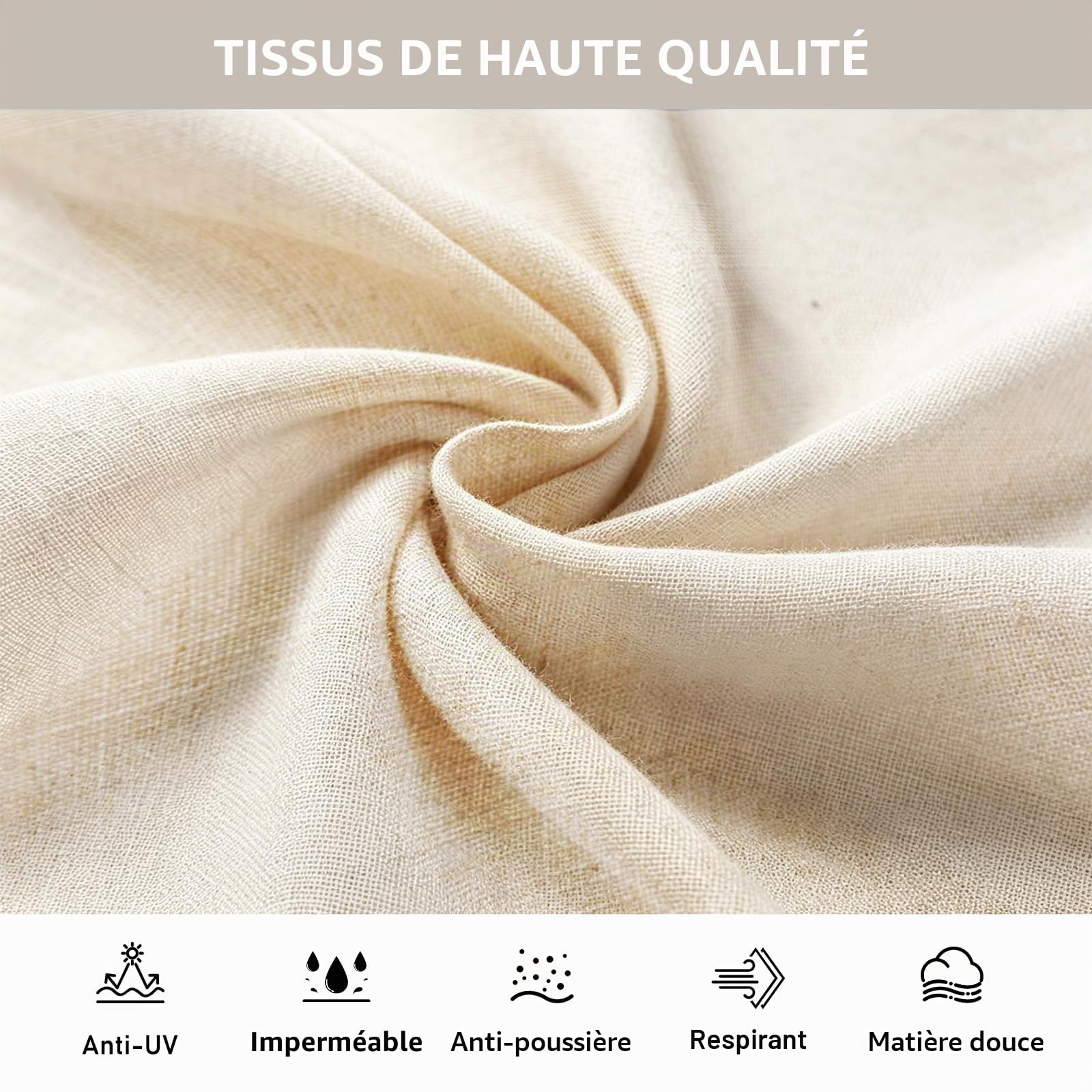 2 Pièces Rideaux D'extérieur, Rideau Extérieur Intempéries Et Étanche, Rideau Pour Pergola Avec Œillets Et Fermeture Velcro, Rideau Terrasse Aux Occultants Pour Jardin, Pergola, Balcon, Lin, 132*244cm