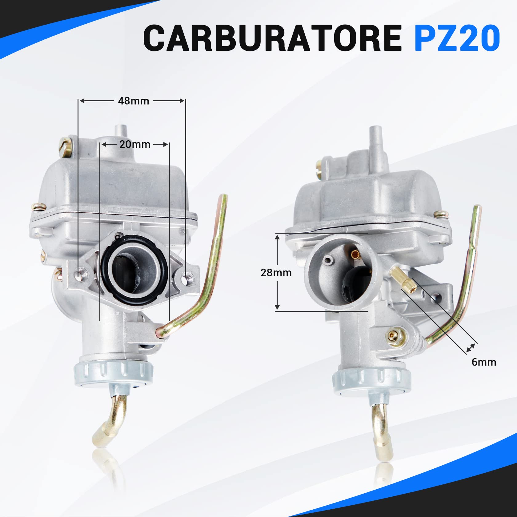 CarBole PZ20 Carburatore con Filtro del Carburante per 50cc 70cc 90cc 110cc 125cc 110B NST SunL ​​​​Quad cinese 4 tempi ATV 4 Ruote Go Kart Dirt Bike CRF50F XL75 CRF80F XR50R