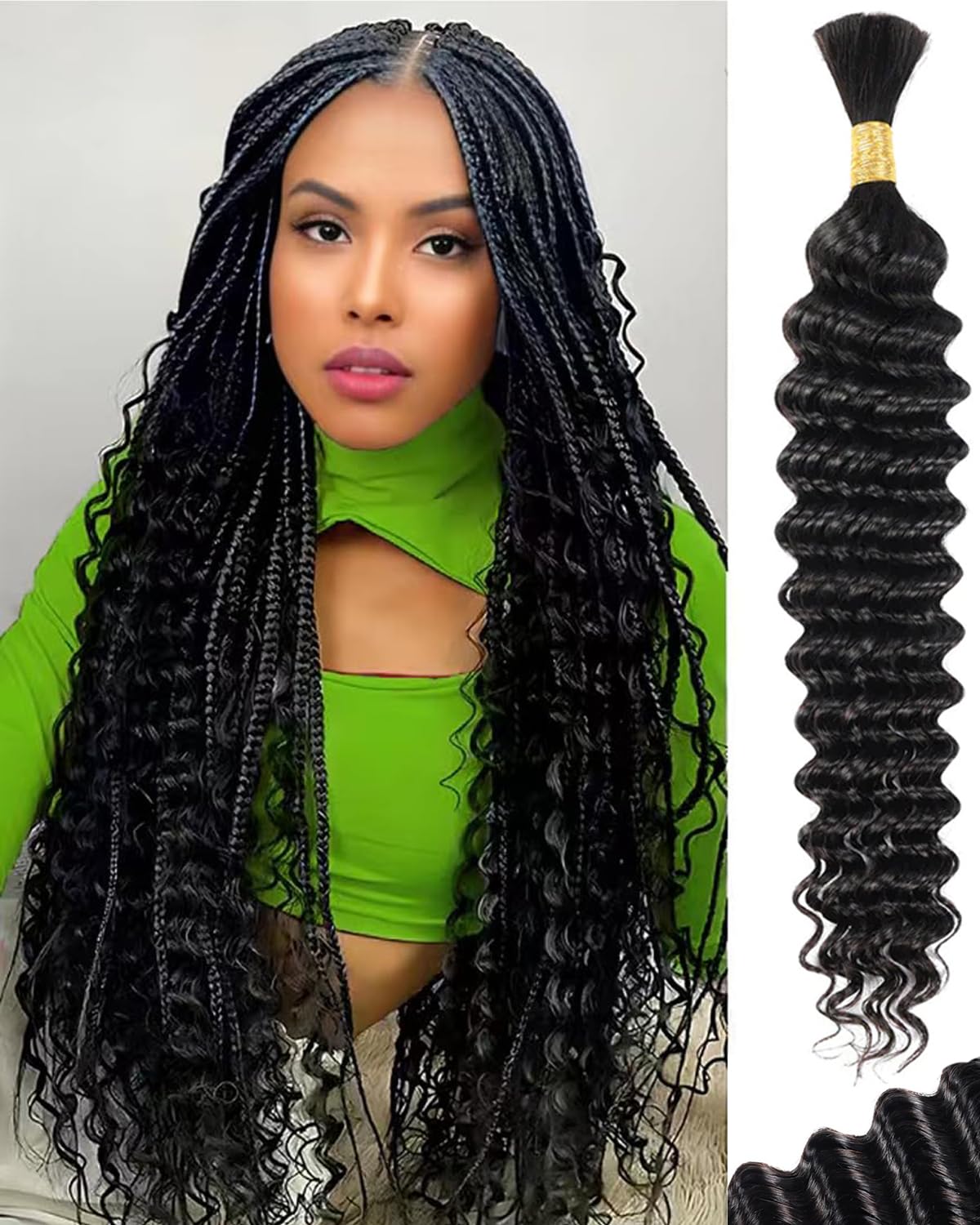 Human Braiding Hair 1 Bundle 50g 24Inch Deep Wave Bulk Human Hair for Braiding No Weft Curly Braiding Hair Bulk Curly Human Hair for Boho Braids 12A