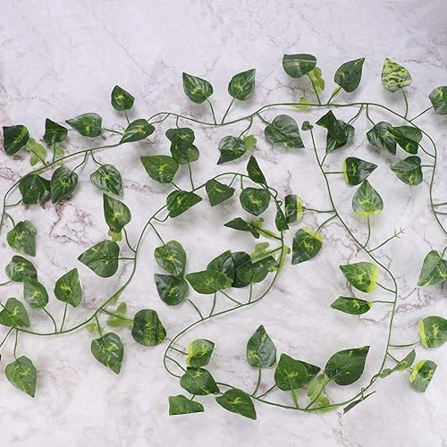 Repta Vines Flexible Bend Long Vines Artificial Fake Leaves Habitat Decor for Lizard Frogs Snakes and More Reptiles(Green Leaf)