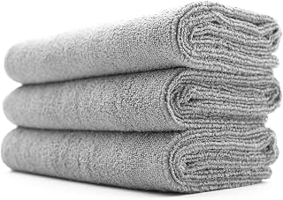 The Rag Company Microfiber Gym Workout Towel 3-Pack - Ultra Soft, Super Absorbent 320gsm, Fast Drying 16x27in Ice Grey