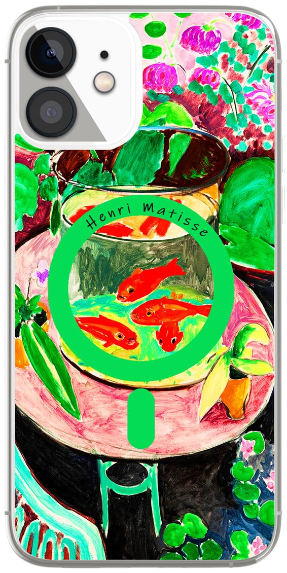 Berkin Arts Clear Case for iPhone 12/ iPhone 12 Pro Cute Cover [Compatible with Magsafe], for Women Colorful Lucky Koi Fish Water Lily Green Wildflower Botanical Pond Landscape (Goldfish by Matisse)