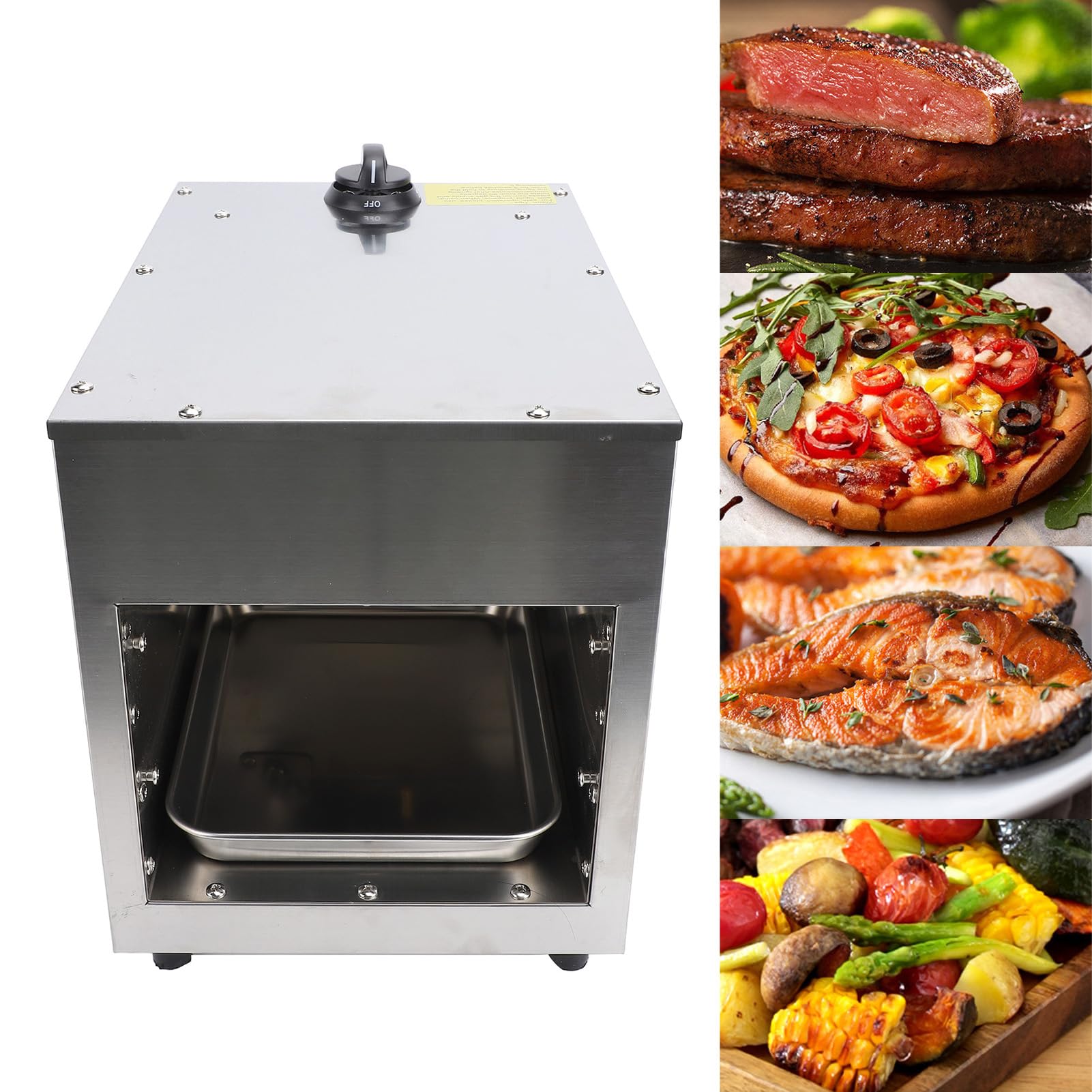 Omabeta Toster Komercyjny o Dużej Wytrzymałości, Bezdymny, 4000 W, Idealny do Robienia Steków i Chleba W Restauracjach, Stal Nierdzewna 35,5 X 22,5 X 28 Cm