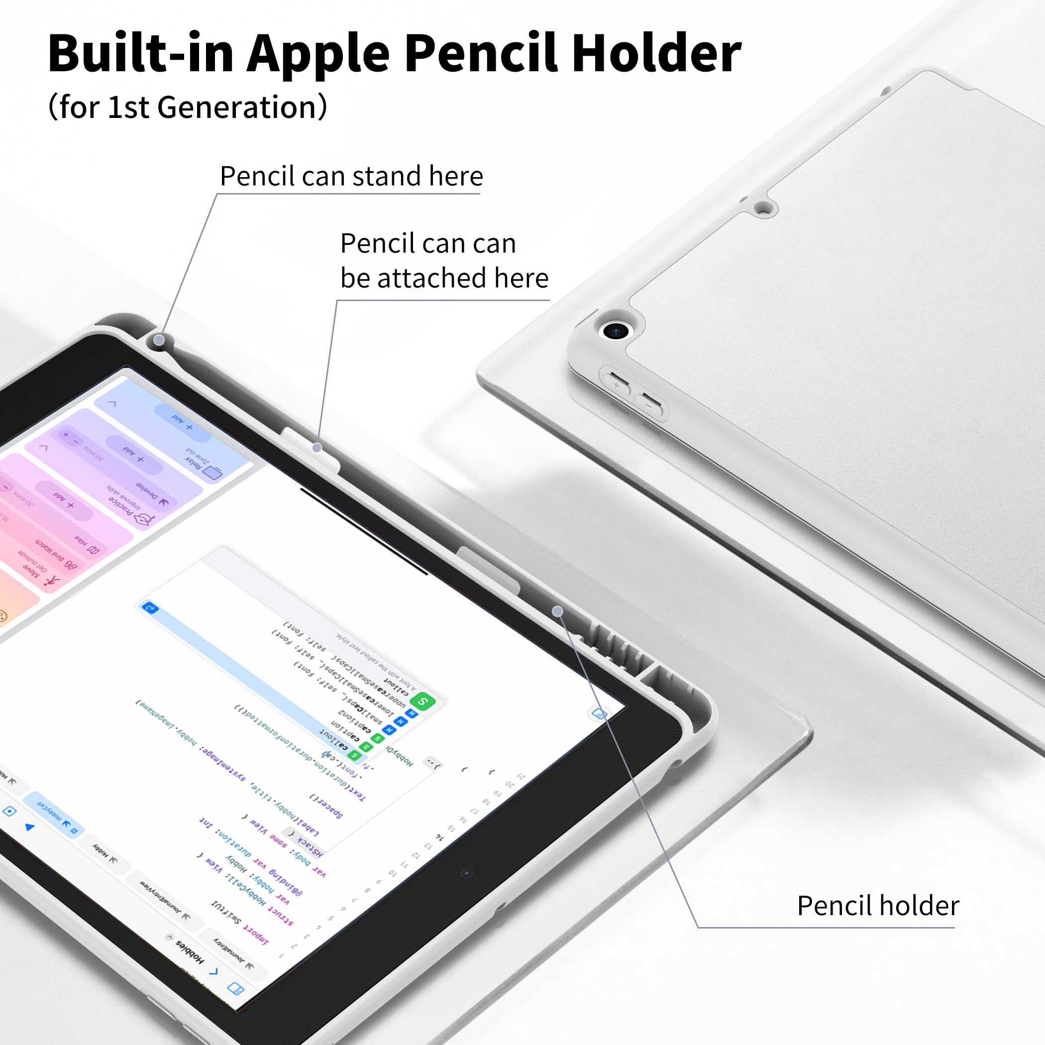 CACOE Cover Custodia Compatibile con iPad 8a Generazione 2020/iPad 7a Gen 2019, Leggero Cover Protettivo Supporto Pieghevole con Pencil Holder per iPad 10.2, Auto Sveglia/Sonno,argento