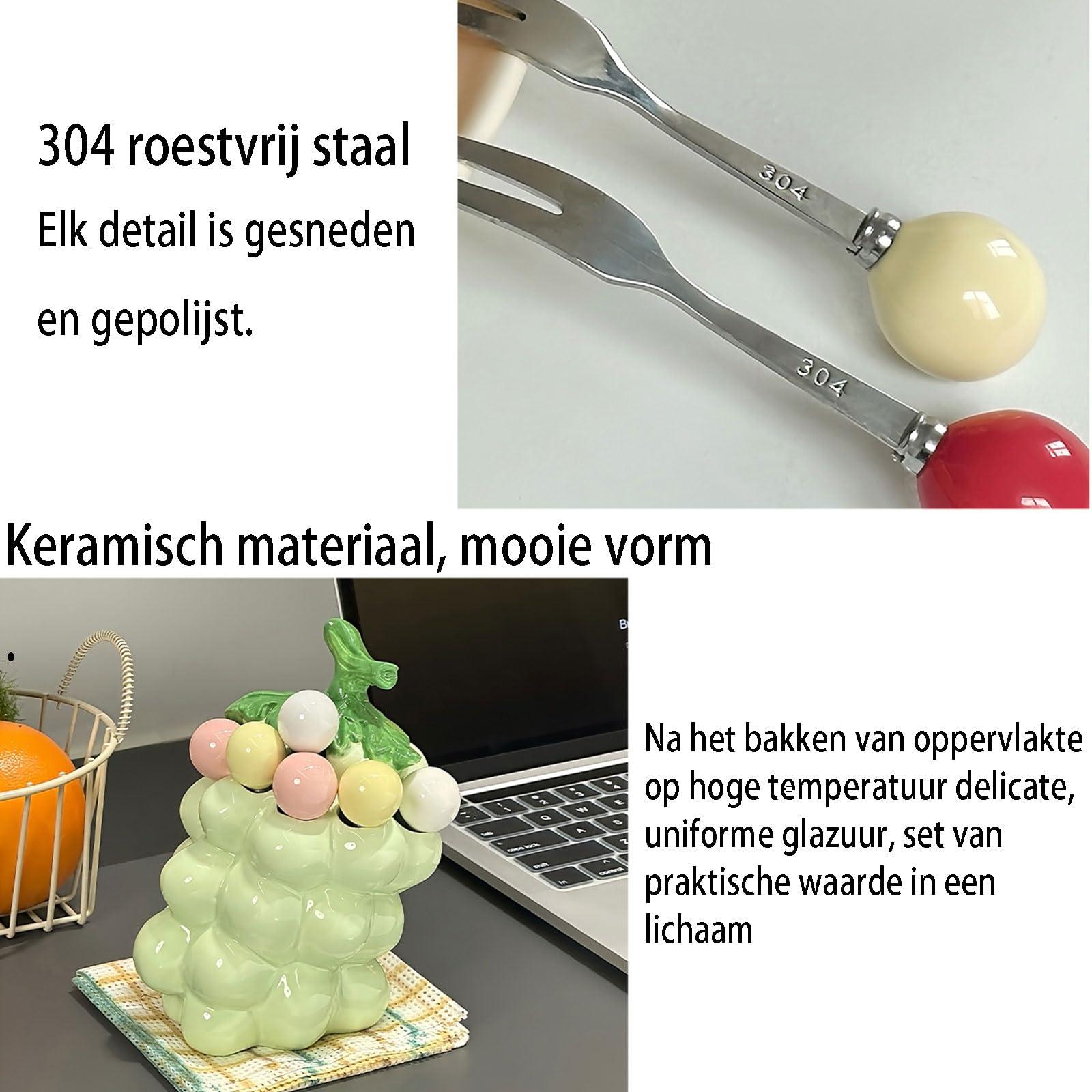 Fourchettes à Fruits fourchettes à Salade en Acier Inoxydable avec Organisateur en céramique en Forme de Raisin, Utilisation répétée de fourchettes à Fruits pour décorer
