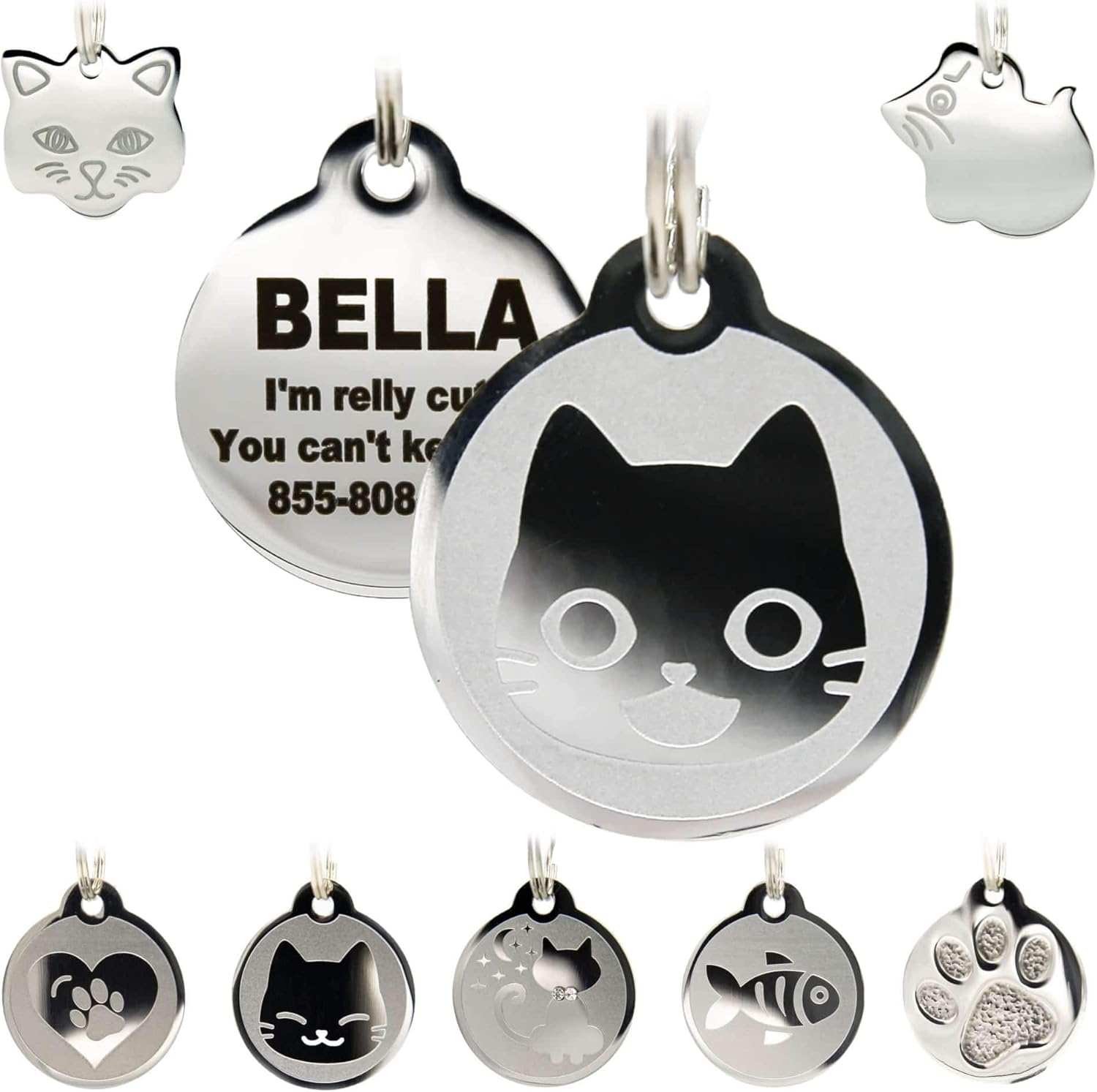 Pet Supplies Stainless Steel Cat ID Tags Engraved Personalized Cat