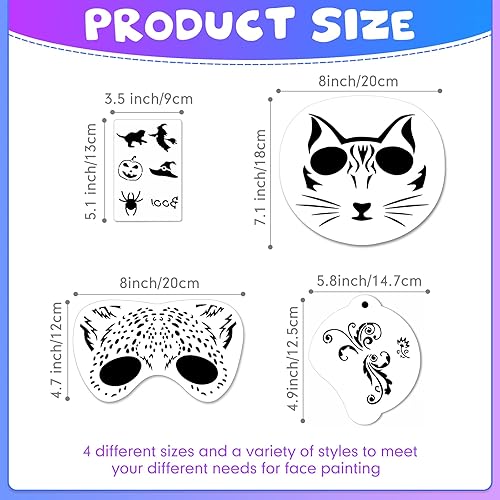 Miniatura 3 de Marspark 24 plantillas de pintura facial reutilizables, plantillas de pintura facial, plantillas de arte facial corporal, bricolaje para fiesta de