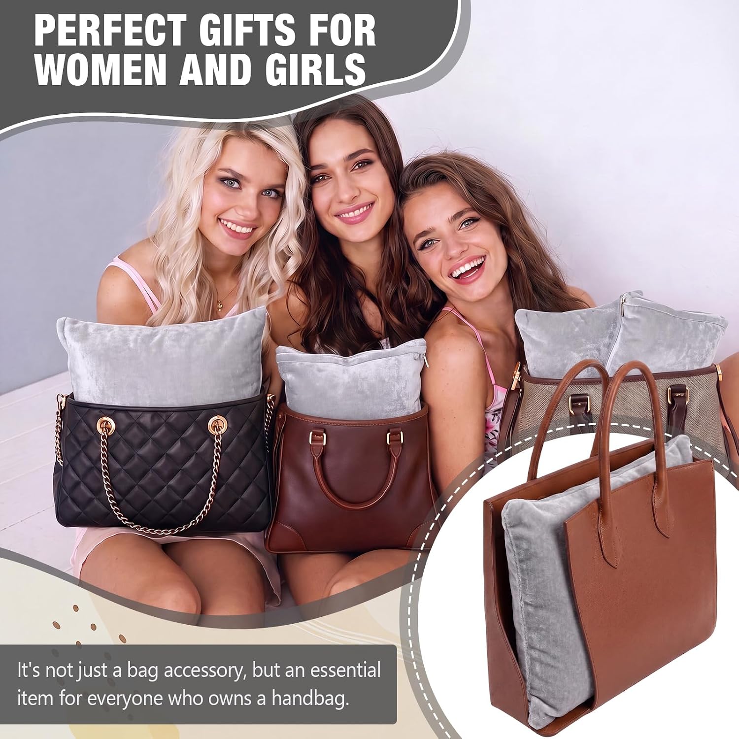 Xuhal 6 Pcs Grey Velvet Purse Insert Pillows Cushioned Handbag Fillers Set of Shaper Inserts Maintain Small to Large Purses for Prevent Creases Damage Storage Display Purse Stuffing Packing Filler