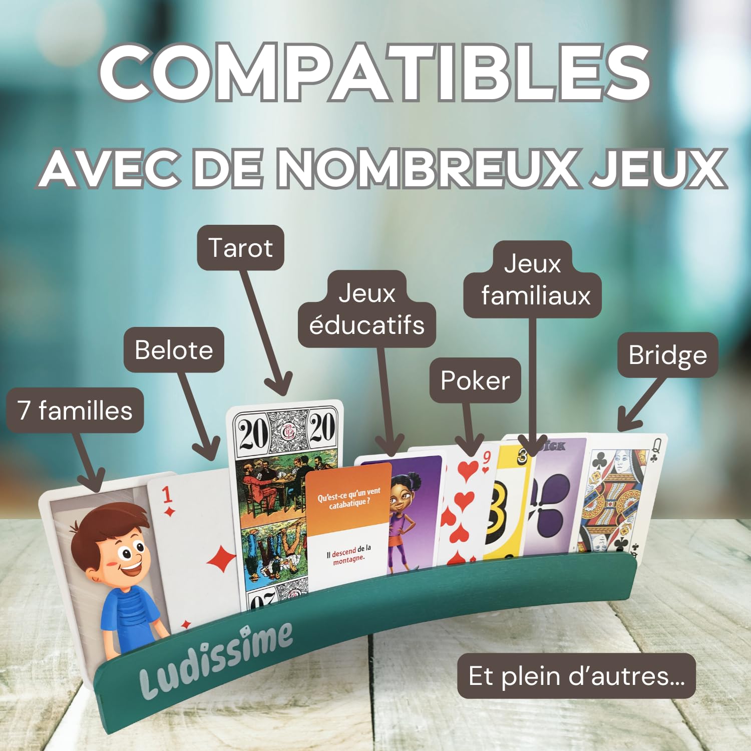 Porte cartes à jouer en bois 34 cm Lot de 4 - Accessoire belote tarot mains libres
