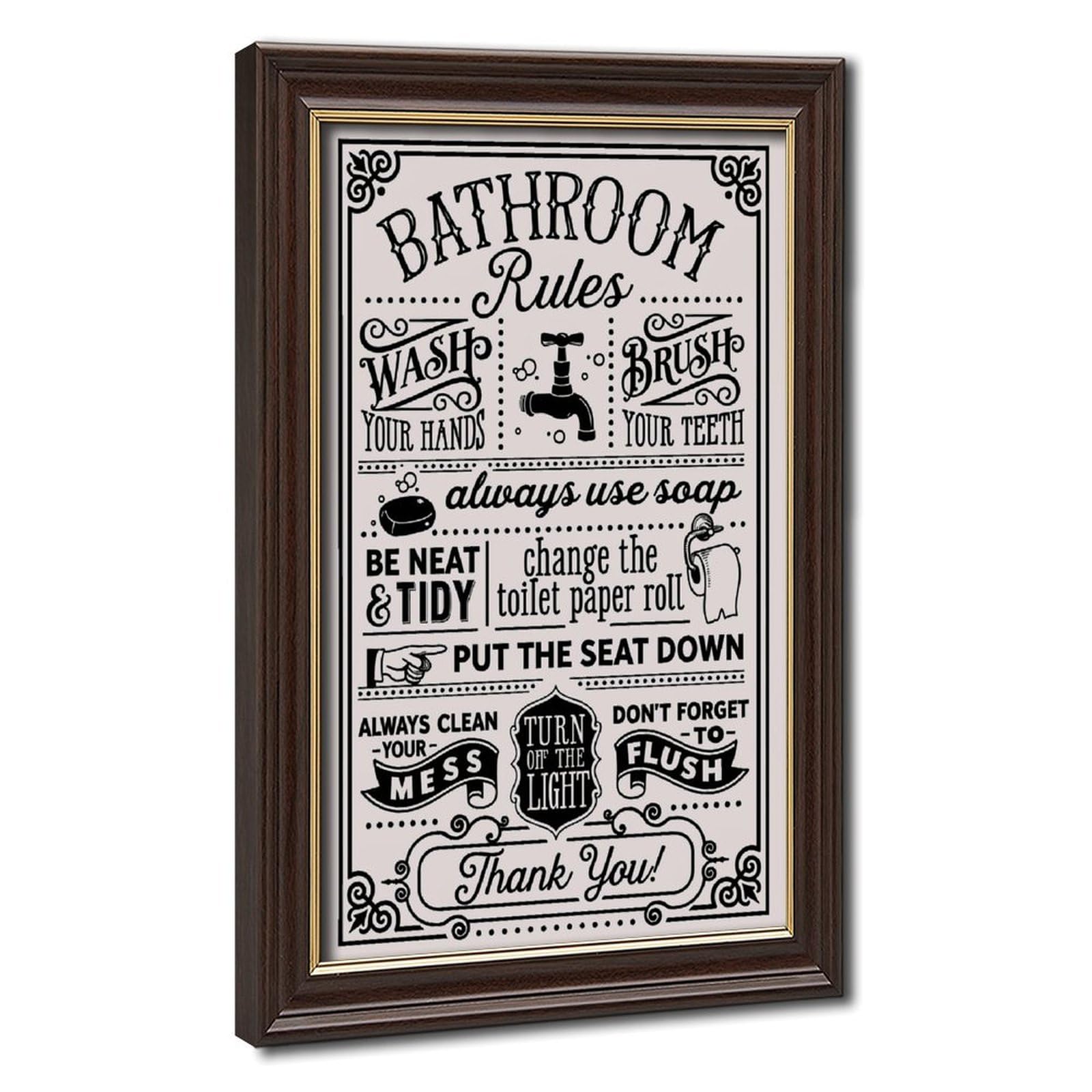 AYINUER Bathroom Rules Typography Poster Design Canvas Poster for Dorm Room Decor Gift