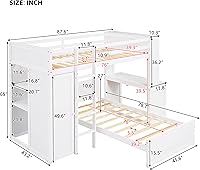 Vista 4 de JINSVICO Twin Size Bunks Beds with Storage Wood Loft Bed and Platform Bed Multi-Functional Loft Bed with Desk Wardrobe and Drawers for Teens Boys