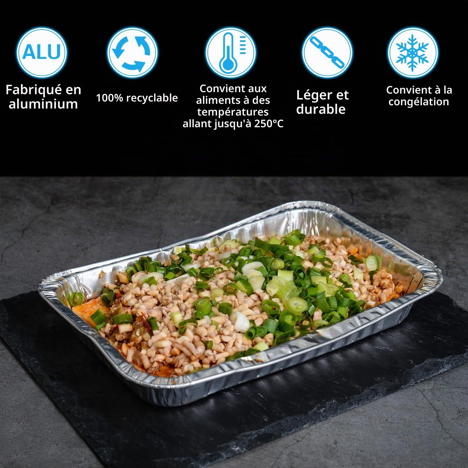 Lot de 30 plateaux jetables en aluminium 2200 ml pour cuire, griller, griller et cuisiner 31,5 x 20,5 x 5 cm