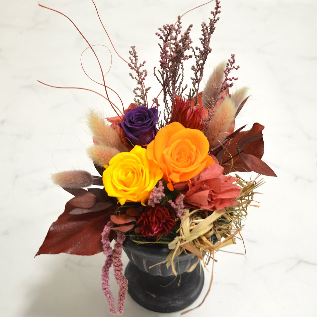 りさ　オルゴナイト　ハロウィンでか耳くま　オレンジプリザードフラワー薔薇 りさ オルゴナイト ハロウィンでか耳くま オレンジプリザード