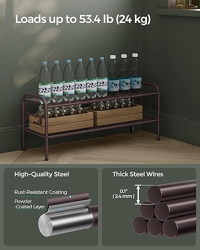 Miniatura 6 de SONGMICS Zapatero de 2 niveles, organizador de zapatos de metal con 4 ganchos laterales, capacidad para 10 pares de zapatos, zapatero de altura