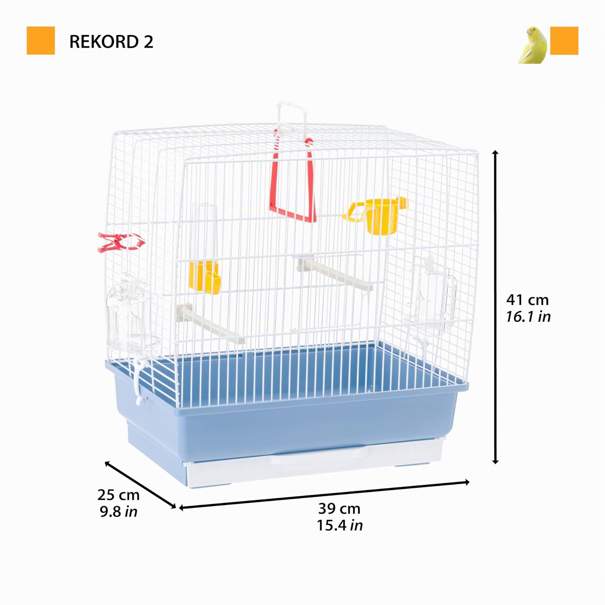 Ferplast Gabbia per Canarini REKORD 2 Gabbia per Uccelli, con Mangiatoie Girevoli, Posatoi, Beverini e Altalena, in Metallo Verniciato e Fondo in Plastica con Cassetto Igienico, 39 x 25 x h 41 cm