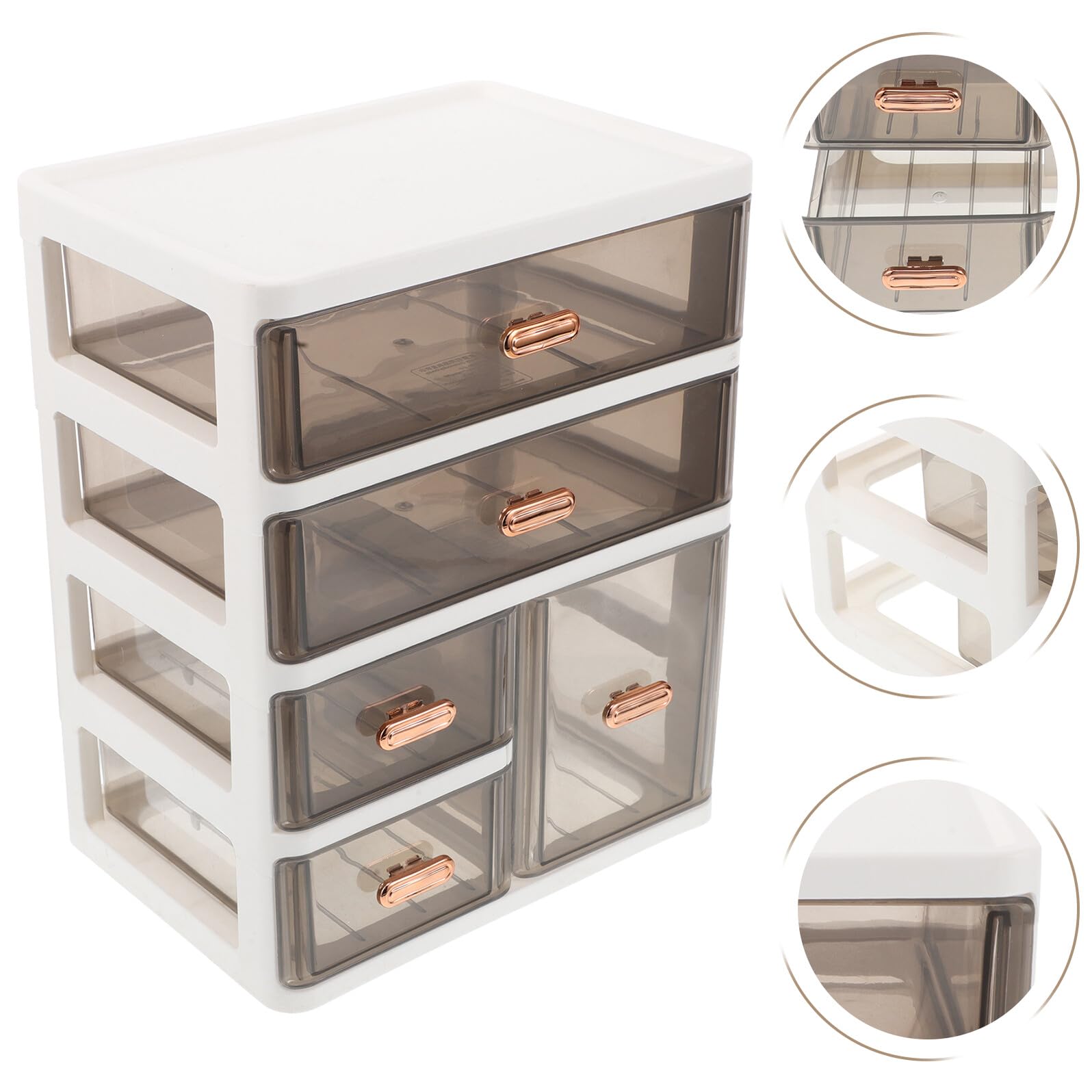 Housoutil Cassettiera Portaoggetti in Plastica Trasparente con 4 Cassetti Organizer da Scrivania per Trucco e Cosmetici Contenitore Multifunzionale per Bagno e Ufficio Domestico