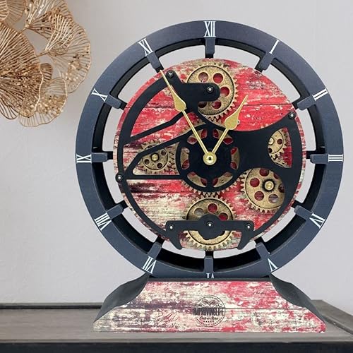 Vista 26 de ImprovingLife The Gears Reloj de escritorio de 10 pulgadas con engranajes móviles reales convertibles en reloj de pared (gris carbón)