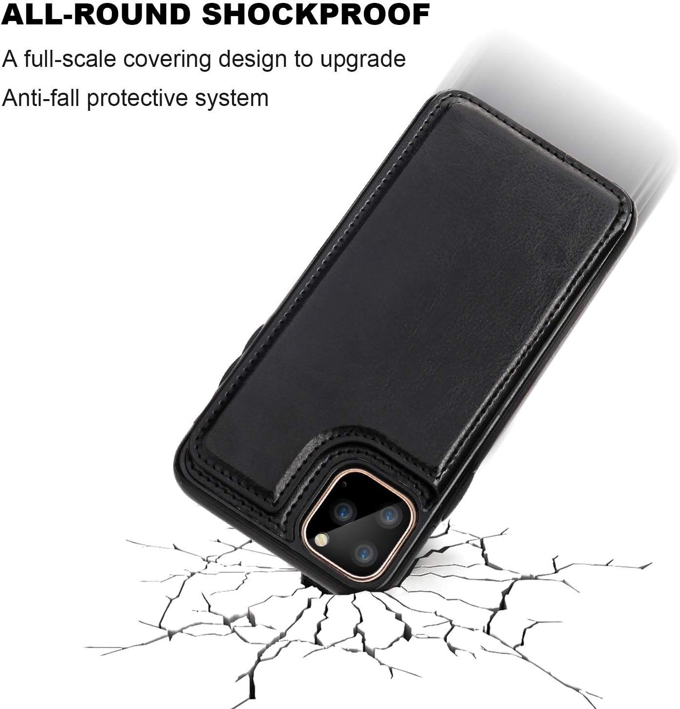 for iPhone 11 Pro Max Wallet Case with Card Holder,OT ONETOP PU Leather Kickstand Card Slots Case,Double Magnetic Clasp and Durable Shockproof Cover for iPhone 11 Pro Max 6.5 Inch (Black) - Image 6