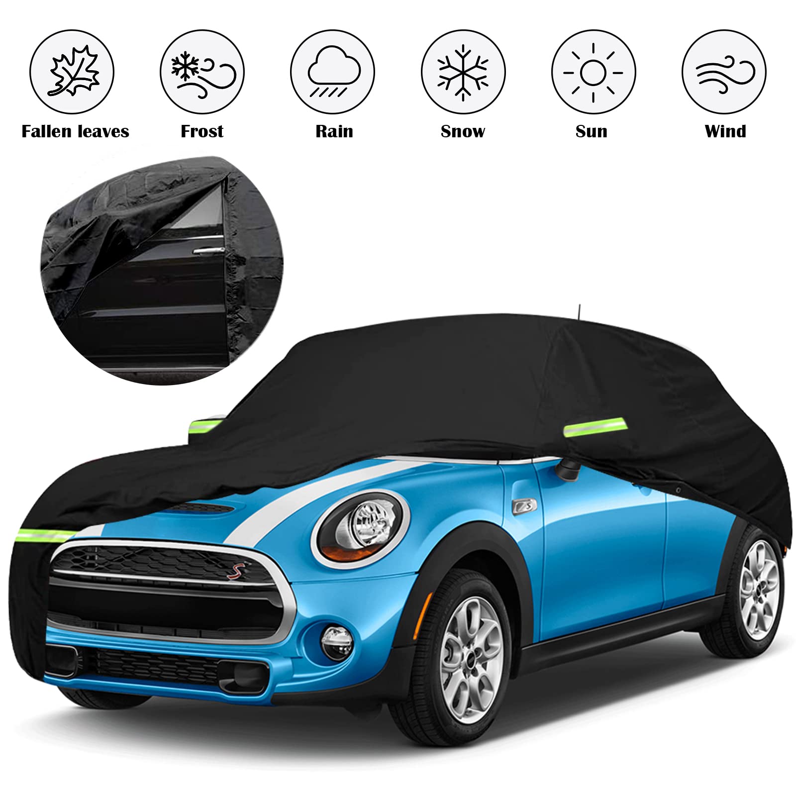 Vollgarage Autoabdeckung Ersatz für Mini Cooper 3-türig 2000-2026 | Autogarage Wasserdicht Schwarz, Autoplane Ganzgarage Atmungsaktive Reflexionsstreifen für Allwetter, Sonne, Staub