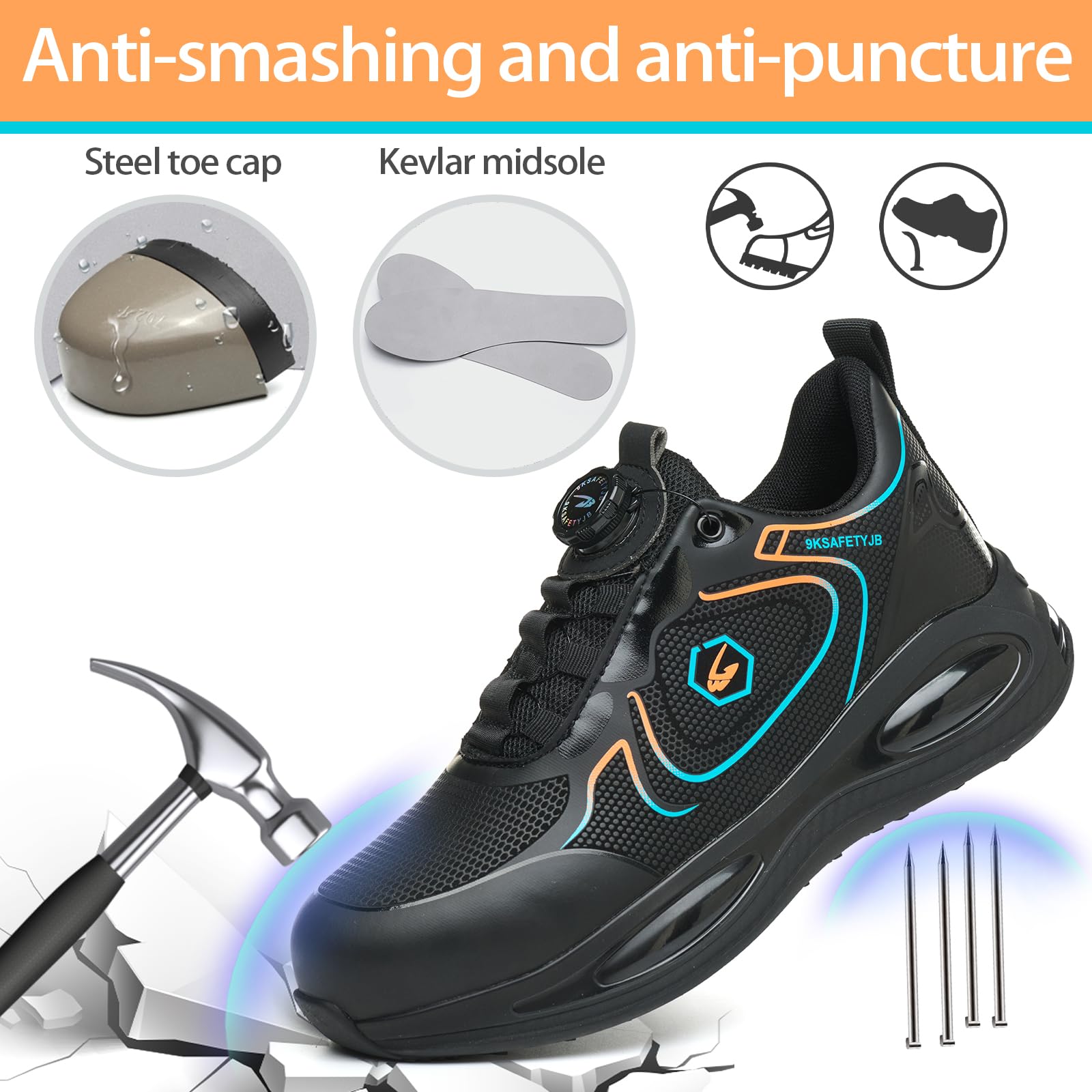 SmoothPace Scarpe Antinfortunistiche Uomo Donna Leggere Comode Traspiranti Scarpe Antinfortunistica Antiscivolo Ammortizzazione Sicurezza con Punta in Acciaio da Lavoro 37-46EU