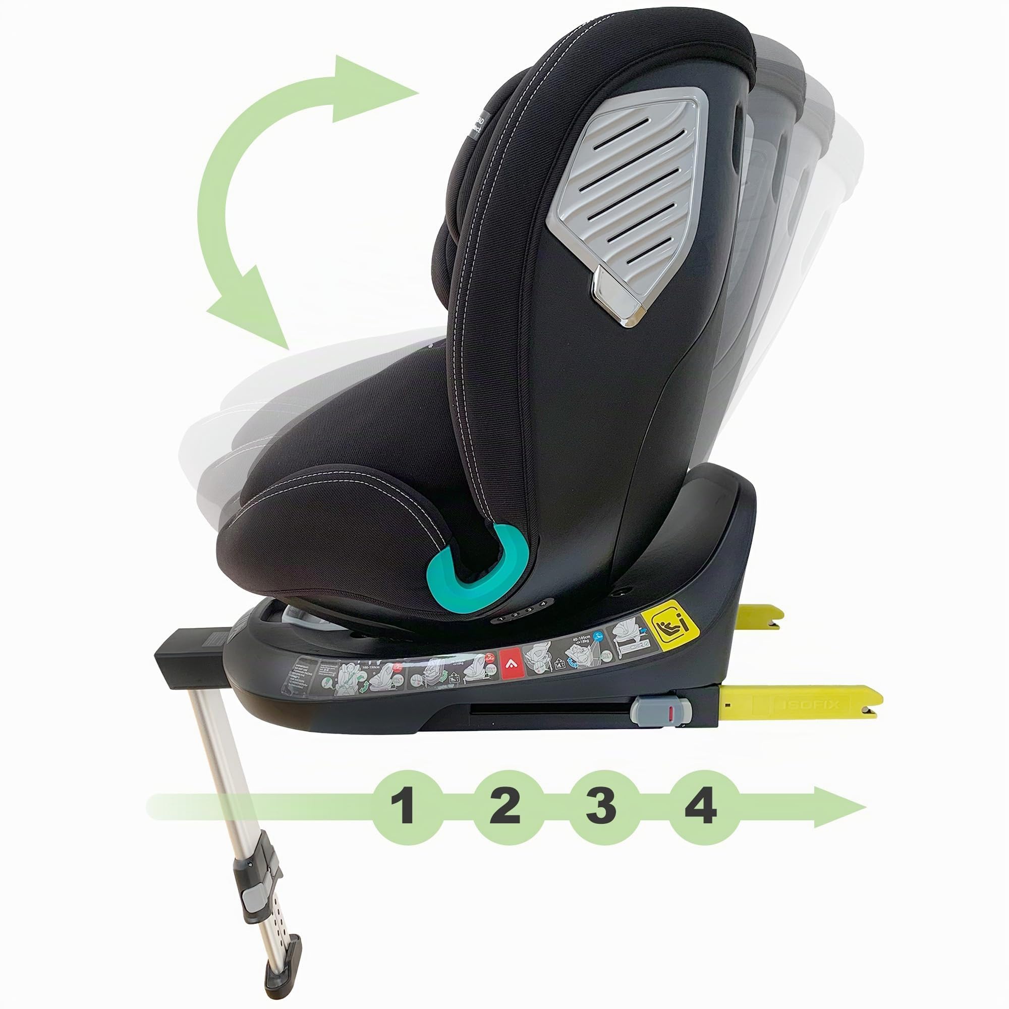 XOMAX G409 - Siège enfant rotatif à 360° - Pied ISOFIX - Évolutif - 0-36 kg - 0-12 ans - Groupe 0+/1/2/3 - Harnais 5 points - Harnais 3 points - Housse lavable - ECE R129
