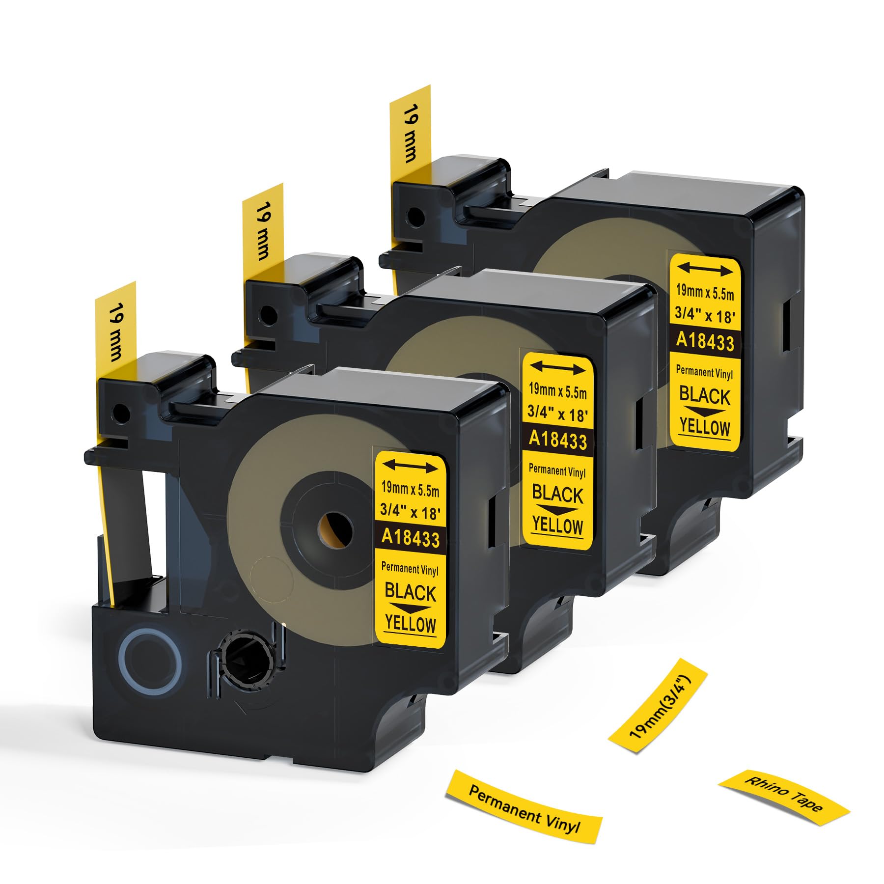 18433 Nastro in vinile permanente giallo di ricambio per Dymo Rhino 4200 5200 Nastro per etichettatrice 3/4 di pollice 19 mm, etichette in vinile rinoceronte industriale, funziona per ricariche