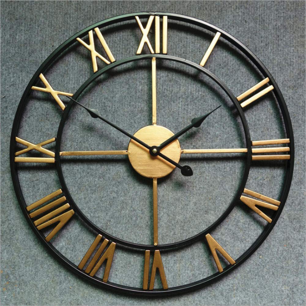 ZJYWMM Large Outdoor Garden Wall Clock Big Roman Numerals Giant Open Face Metal Golden-20 inch/50cm
