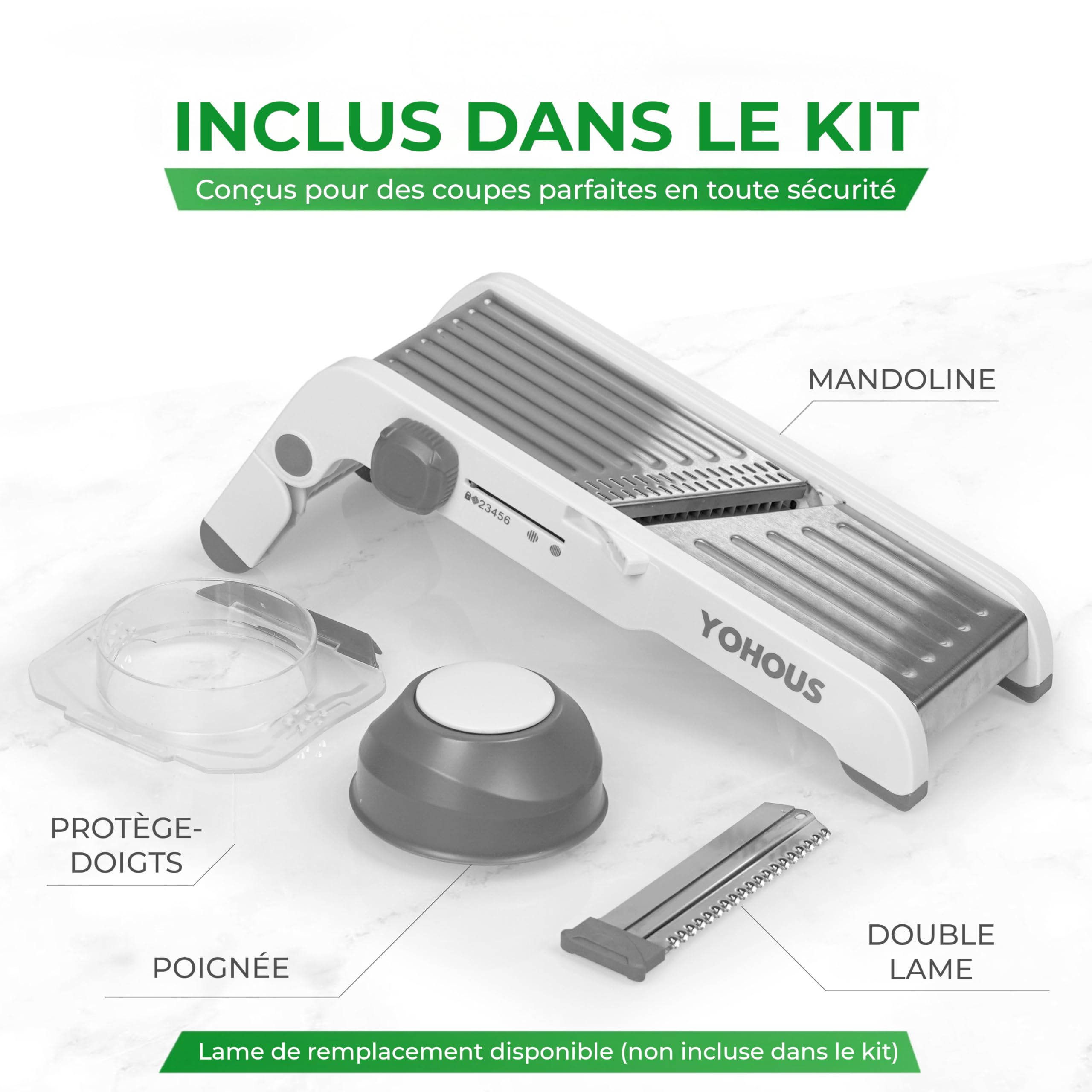 Mandoline Cuisine Professionnelle Réglable - Coupe Legumes multifonctions en Acier Inoxydable - Taille Legume en Julienne, en Dés et en Fines Tranches