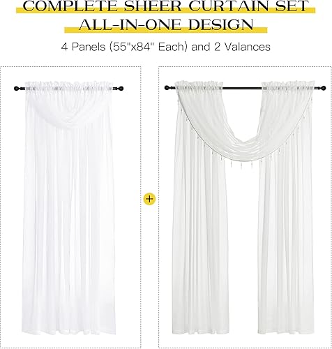 Miniatura 3 de NICETOWN Cortinas traslúcidas para ventana de sala de estar, 4 paneles (55 x 84 pulgadas cada uno) con 2 cenefas de cuentas de cascada, cortinas de