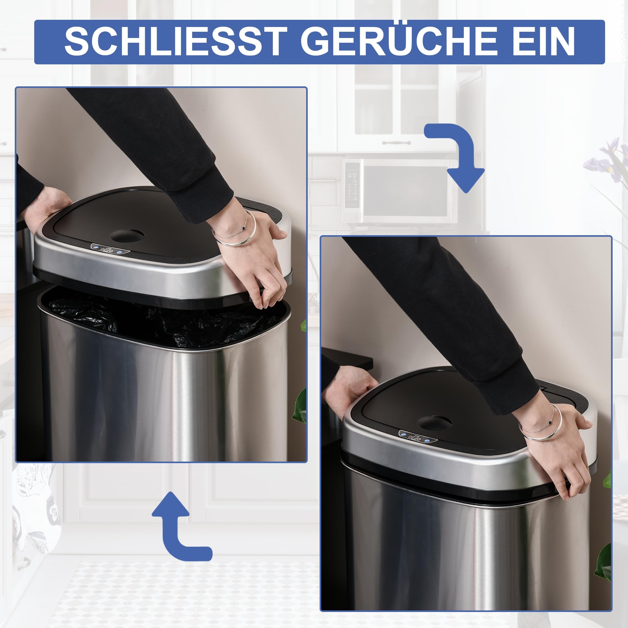 HOMCOM Mülleimer mit Sensor 48L Automatik Abfalleimer Edelstahl Silber | Bewegungssensor, Wasserdicht, Küche, Büro, Schlafzimmer