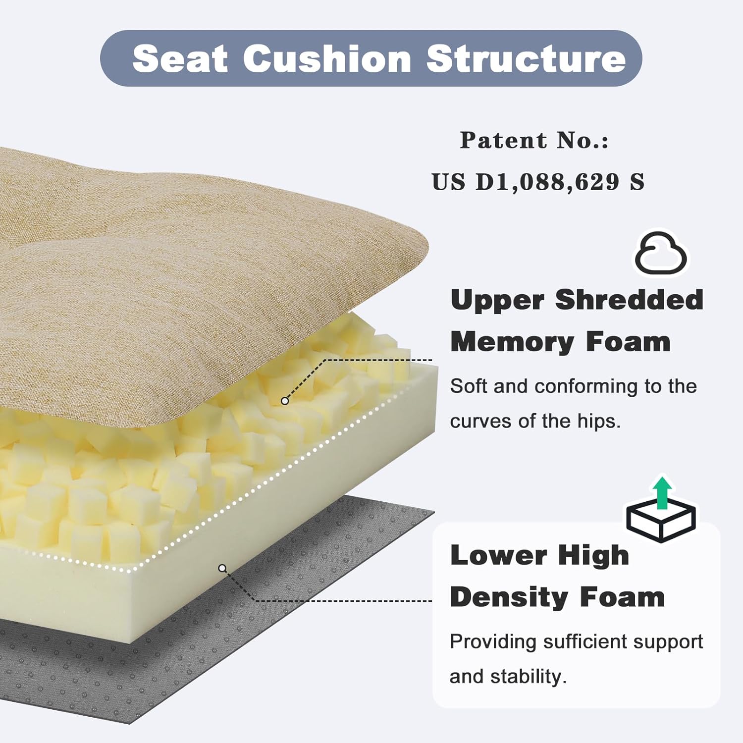 baibu 36 Inch Dual-Layer Patent Design Memory Foam Bench Cushion, Non-Slip Indoor Bench Cushion Standard Size Foam Pad with Machine Washable Cover (Beige, 36x15x3in)