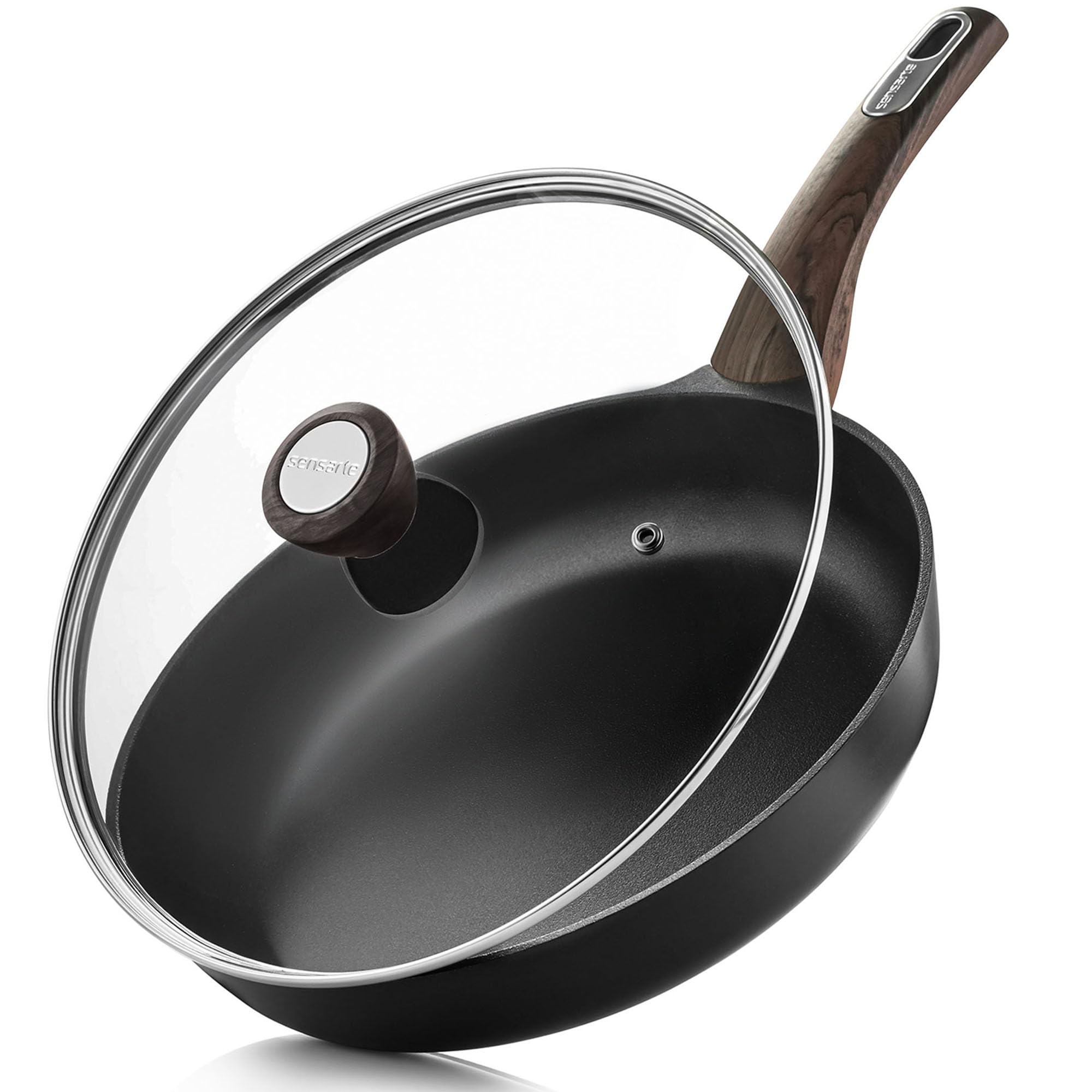 SENSARTE 8 inch black nonstick paella pan with glass lid
