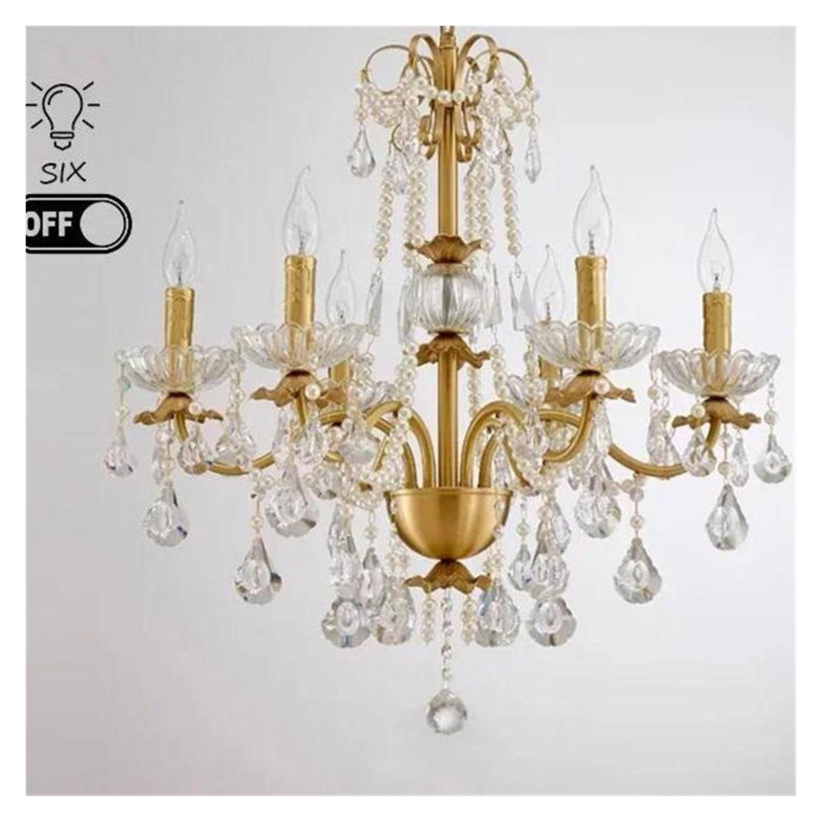 Genérico Lámparas de araña, Lámpara de araña moderna cristal latón dorado y lujoso for sala estar, comedor, dormitorio, velas, lustre, decoración, lámparas colgantes(Warm light,6lights)