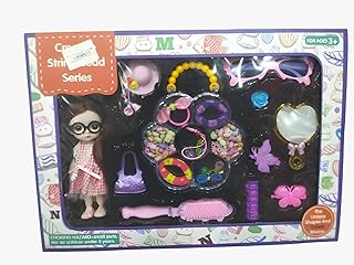 مجموعة دمية أزياء من Next Store مع إكسسوارات خرز ومجوهرات يدوية الصنع، تشمل مشط ونظارة وحقيبة يد، لعبة تعليمية تنمّي الإبداع والخيال، مناسبة للأطفال من عمر 3 سنوات