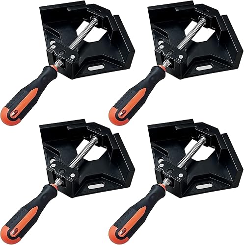 Miniatura 10 de Abrazadera de esquina 4 piezas de abrazadera de ángulo recto de 90 grados con mandíbula giratoria de aleación de aluminio ajustable, abrazaderas de