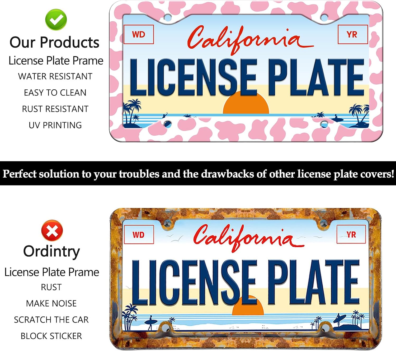 Pink Cow Print License Plate Frames - 2 Pack Cute Animal Spot License Plate Holder,Aluminum Metal Rust-Proof Waterproof Car Decorative Tag Frames for Standard US Canada 12x6 Inch image 4