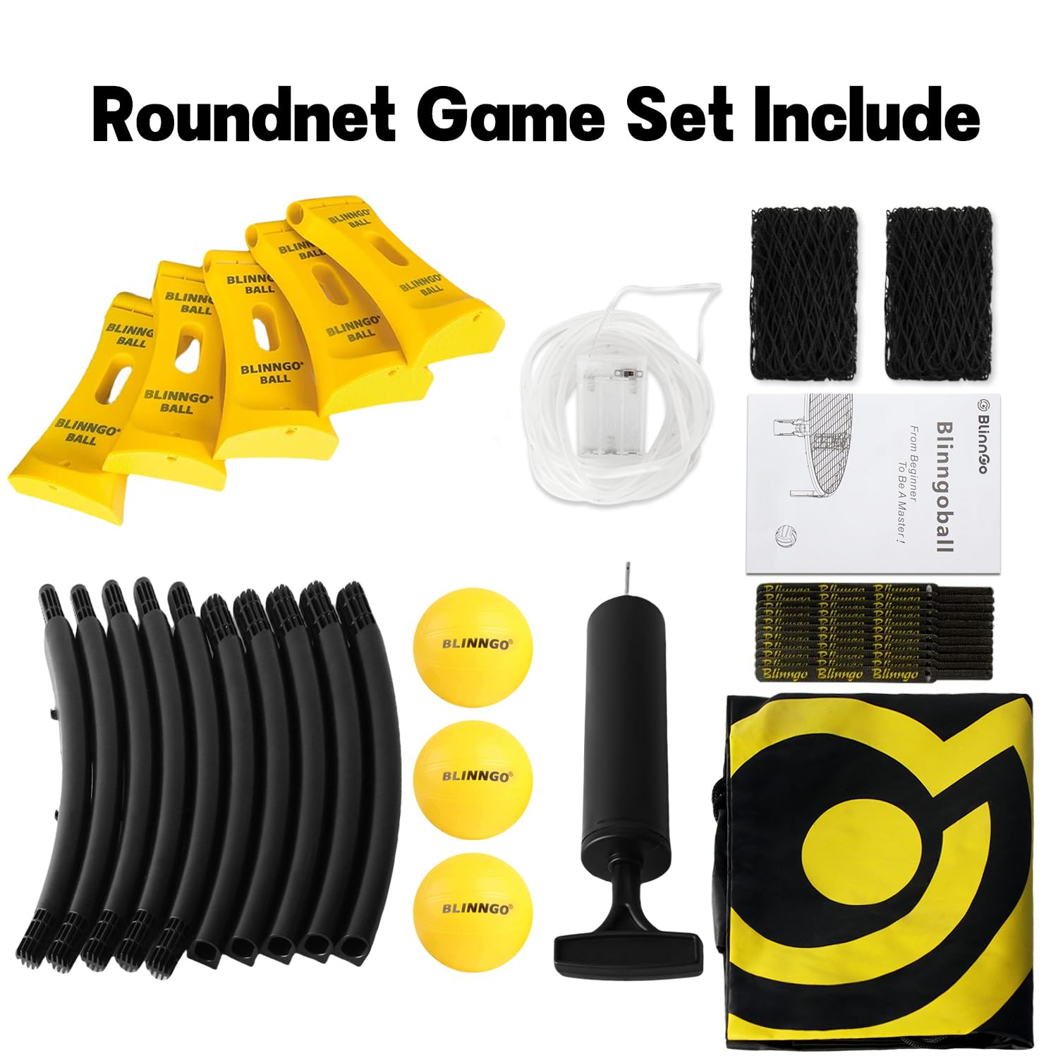 Roundnet - Juego de 3 bolas, disponible todo el día, juego de red redonda con tira de luz, césped, playa, patio trasero, juego de red redonda para principiantes y jugadores