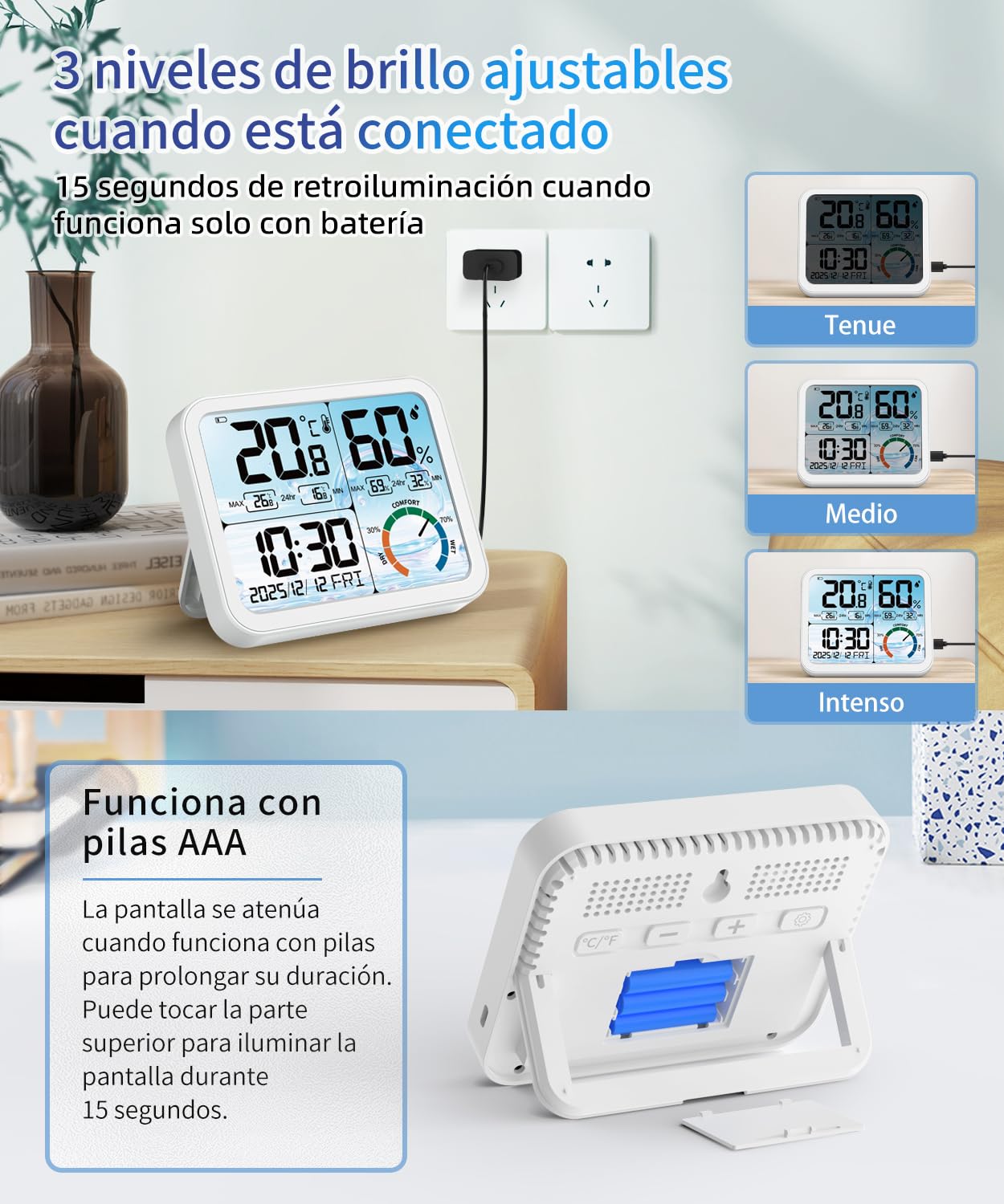 VOCOO Termómetro higrómetro digital interior – 5,8 pulgadas, pantalla extra grande, medidor de humedad preciso, termómetro de habitación con calibración, registros máximos mínimos, comodidad