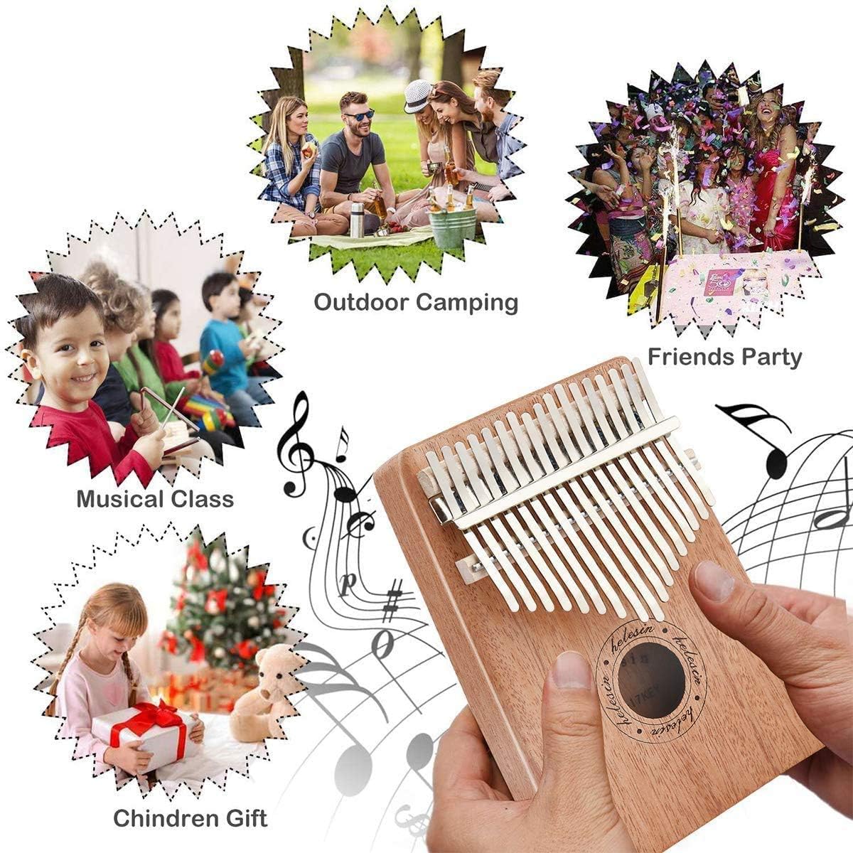 Kalimba 17 Schlüssel, Daumenklavier Kalimba Thumb Piano Finger Solide Anleitung und Stimmhammer Marímbula Mbira Holz Naturtastatur Marimba (Mahagoni)