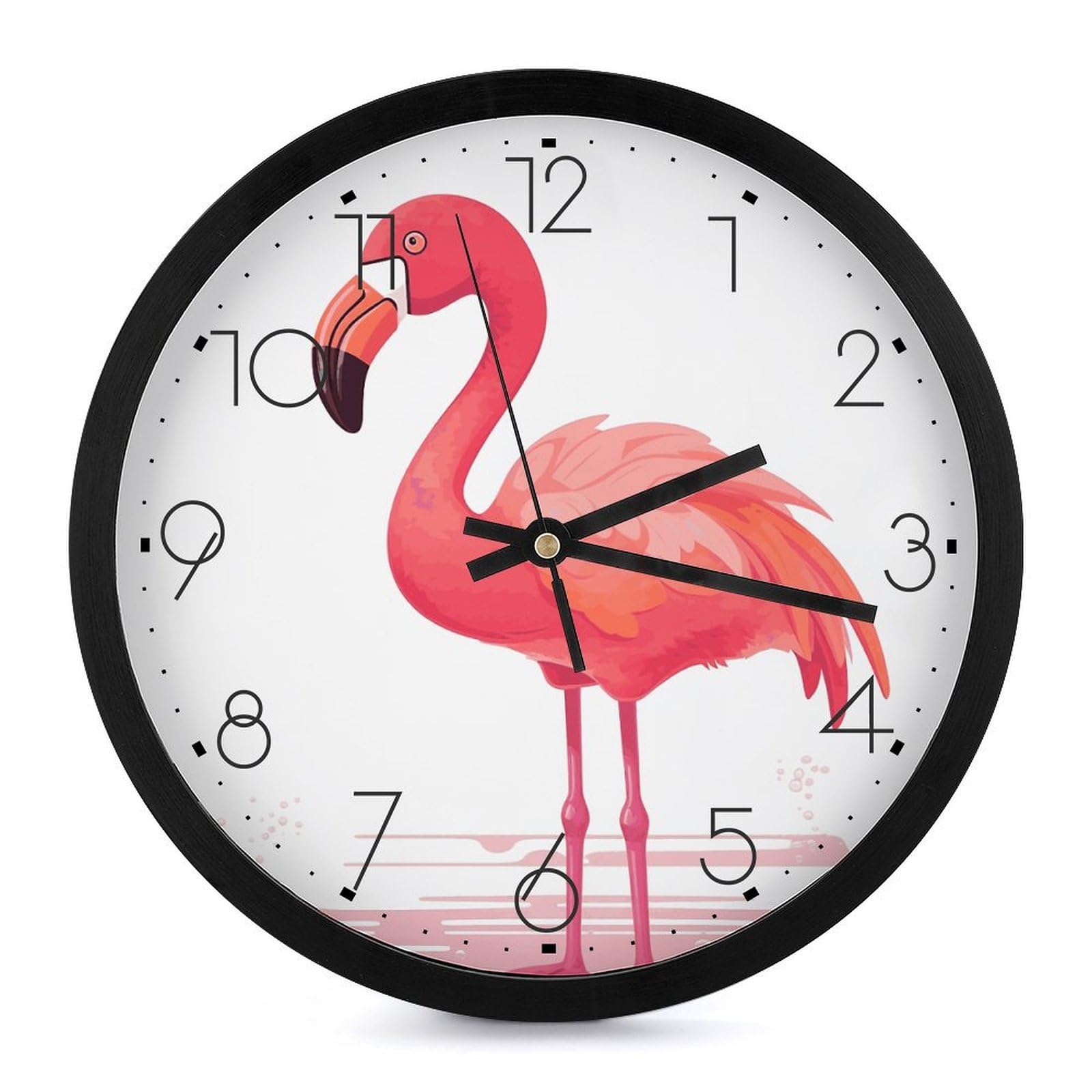 Horloge murale flamant rose de dessin animé silencieuse et analogique pour la cuisine