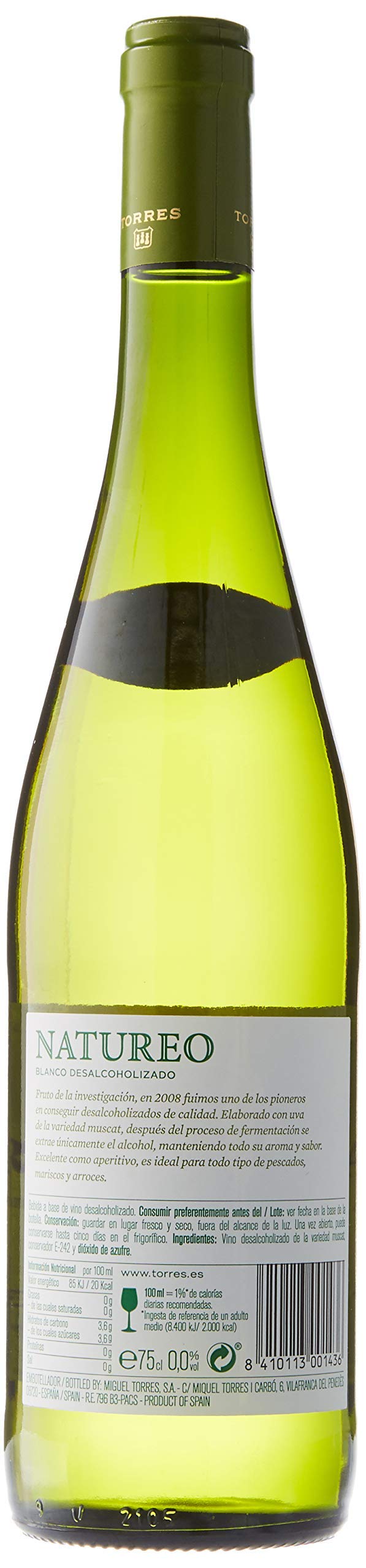Natureo Muscat (Sin Alcohol), Vino Blanco Desalcoholizado - 6 botellas de 75 cl, Total: 4500 ml