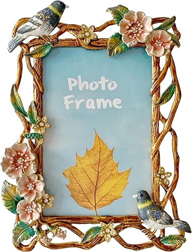 Pasiir Marco de fotos vintage de 5 x 7, marco de fotos floral pintado a mano con marco de metal y vidrio de alta definición para exhibición de mesa,